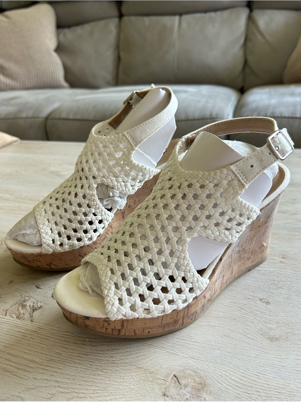 Y2K Women’s White Woven Cork Wedge Sandals